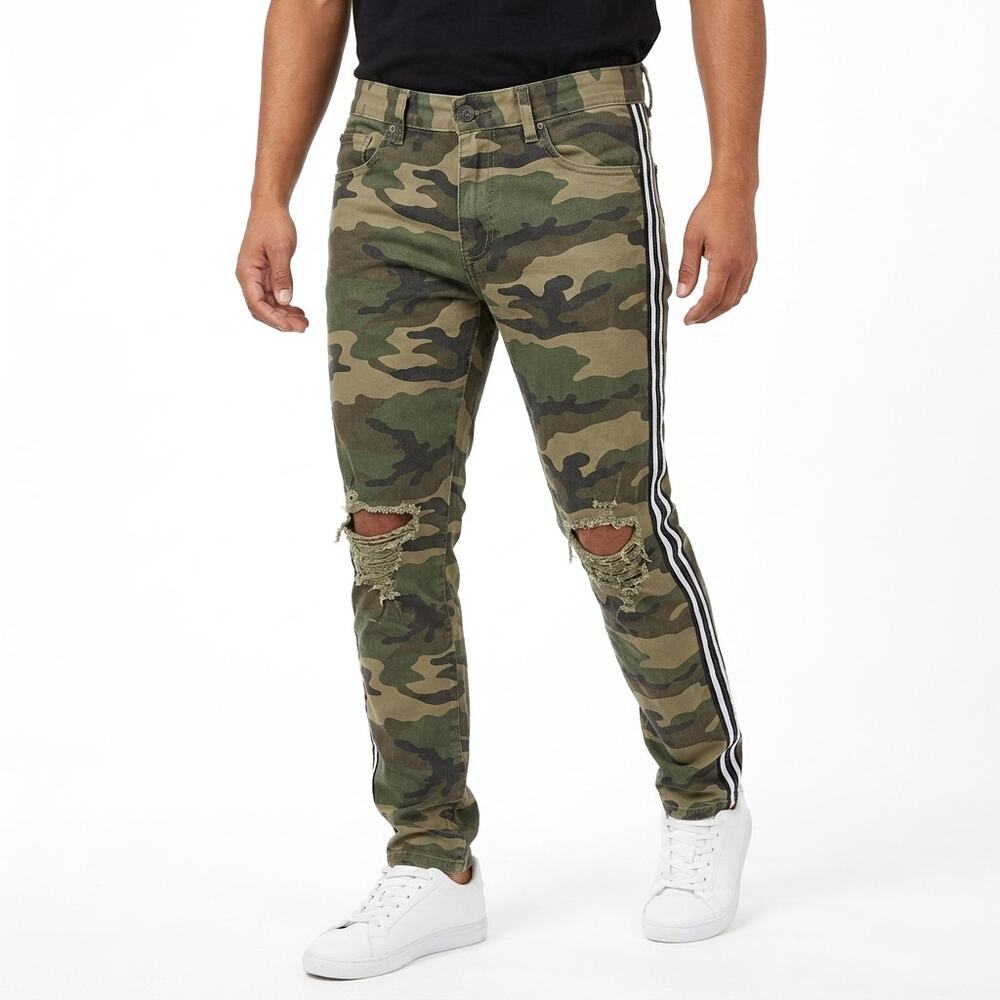 LRSCOOP Green Camouflage Skinny Jeans Men Slim Denim Size 32